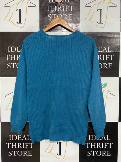 NONIB |M| BUST 19| A65| TEAL BLUE RIBBED KNIT LONG-SLEEVE  SWEATER