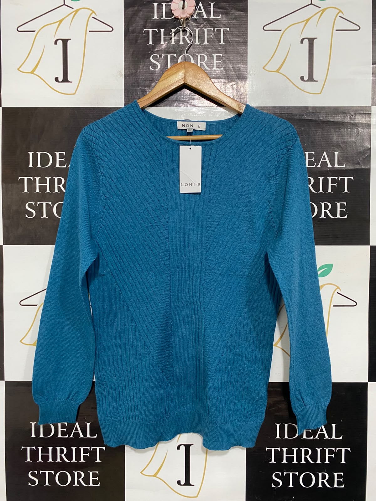 NONIB |M| BUST 19| A65| TEAL BLUE RIBBED KNIT LONG-SLEEVE  SWEATER