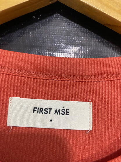 FIRST MSE |M| BUST 12| A65| TERRACOTTA RUCHED DRAWSTRING LONG-SLEEVE  MIDI DRESS