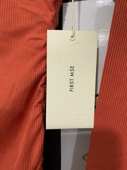 FIRST MSE |M| BUST 12| A65| TERRACOTTA RUCHED DRAWSTRING LONG-SLEEVE  MIDI DRESS