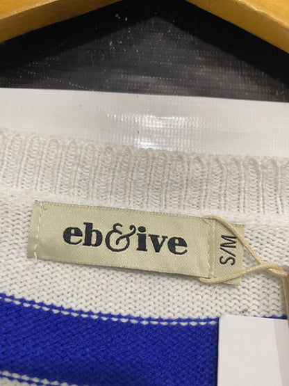 AB & IVE |S/M| BUST 21| A65| WHITE AND BLUE STRIPED V-NECK SLEEVELESS KNIT VEST
