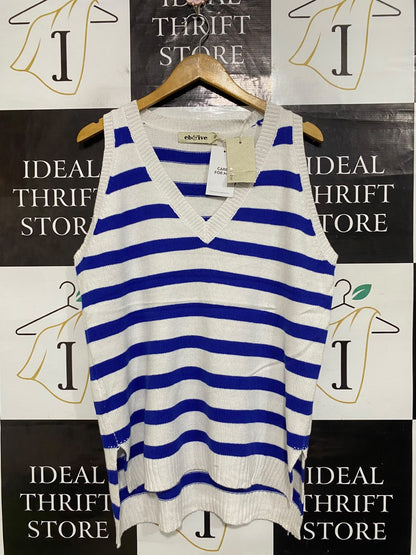 AB & IVE |S/M| BUST 21| A65| WHITE AND BLUE STRIPED V-NECK SLEEVELESS KNIT VEST