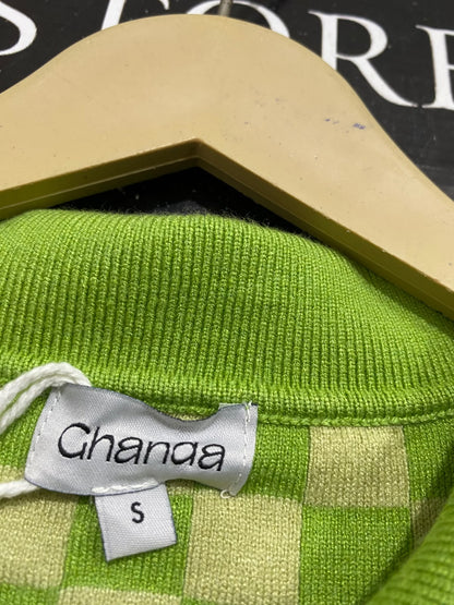 CHANDA |S| BUST 16| A65| LIME GREEN CHECKERED COLLARED LONG-SLEEVE  CARDIGAN