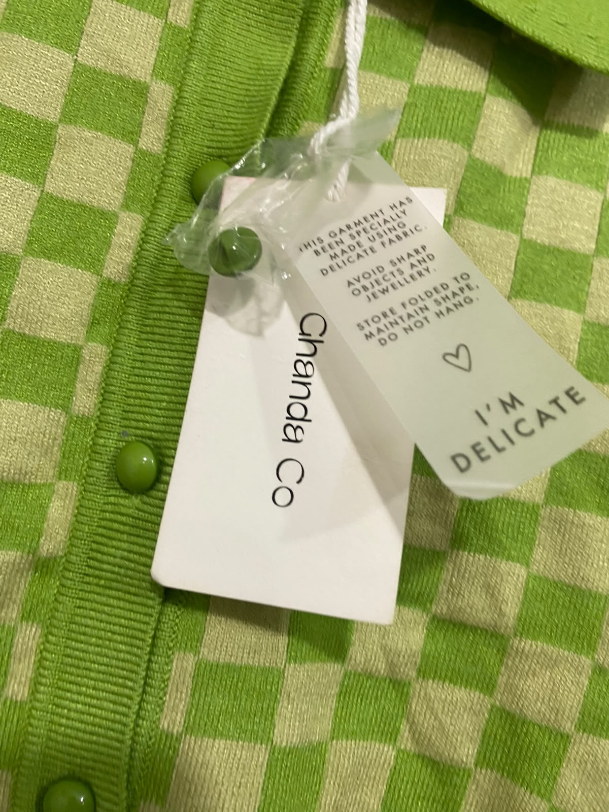 CHANDA |S| BUST 16| A65| LIME GREEN CHECKERED COLLARED LONG-SLEEVE  CARDIGAN
