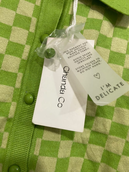 CHANDA |S| BUST 16| A65| LIME GREEN CHECKERED COLLARED LONG-SLEEVE  CARDIGAN