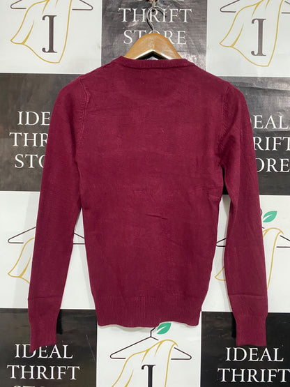 LOVELY LADY |S| BUST 15| A65| BURGUNDY CABLE-KNIT LONG-SLEEVE  SWEATER
