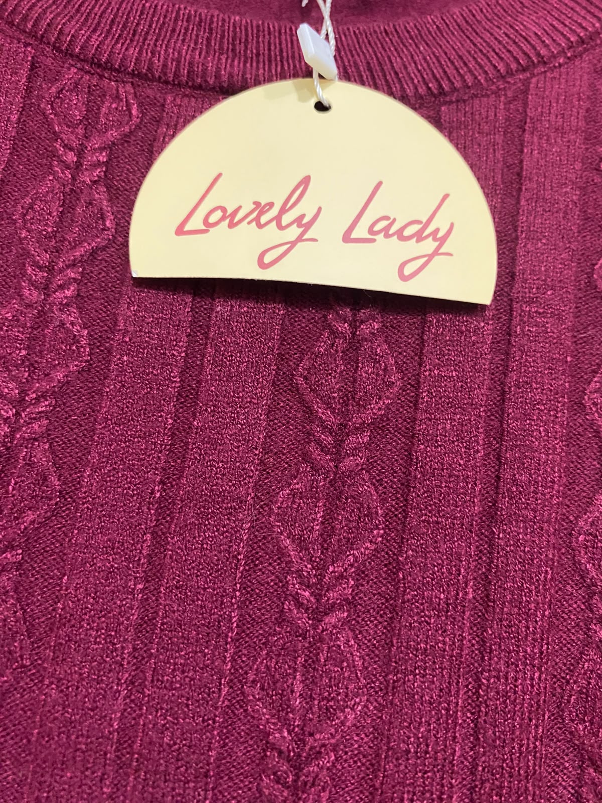 LOVELY LADY |S| BUST 15| A65| BURGUNDY CABLE-KNIT LONG-SLEEVE  SWEATER