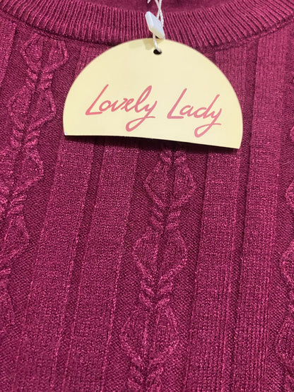 LOVELY LADY |S| BUST 15| A65| BURGUNDY CABLE-KNIT LONG-SLEEVE  SWEATER