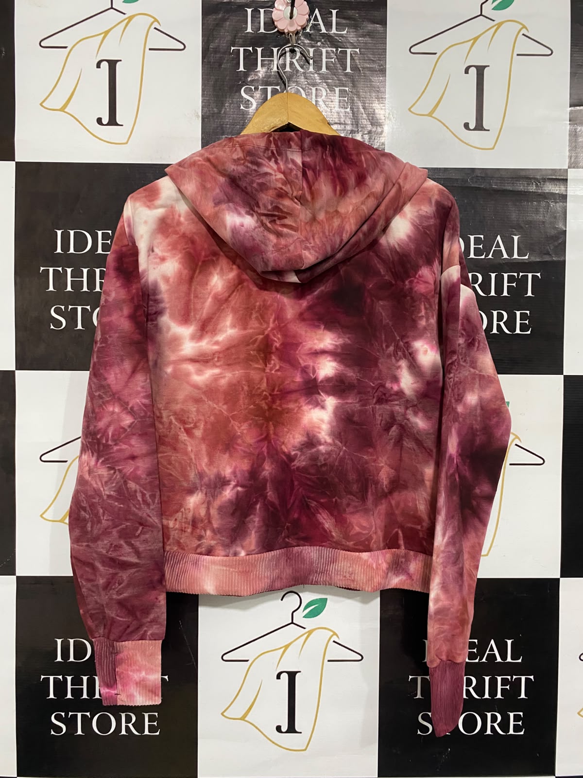 BEBE SPORT |M| BUST 22| A65| BURGUNDY TIE-DYE ZIP-UP HOODED  JACKET