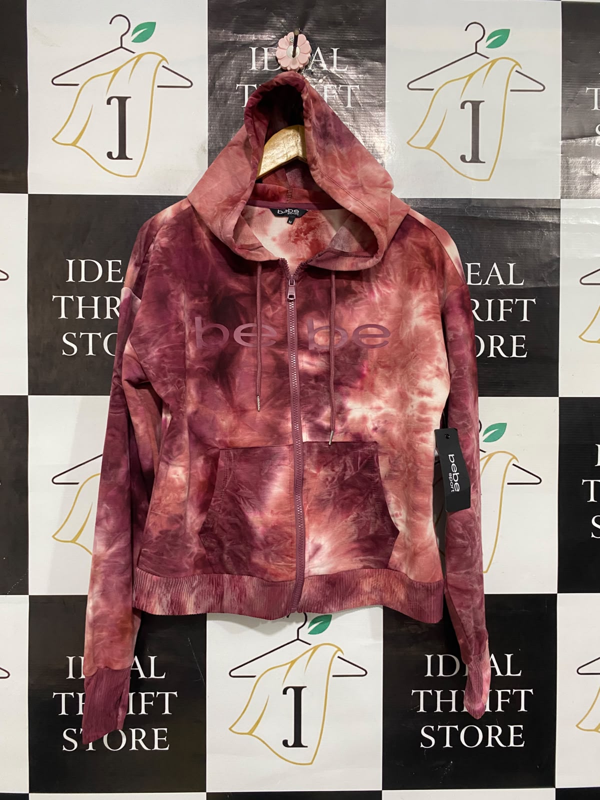 BEBE SPORT |M| BUST 22| A65| BURGUNDY TIE-DYE ZIP-UP HOODED  JACKET