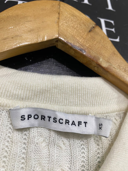 SPORTS CRAFT |XS| BUST 19| A65| CREAM AND NAVY STRIPED CABLE-KNIT COLLARED LONG-SLEEVE TECHNICAL UTILITY SWEATER