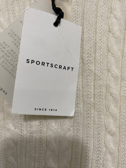 SPORTS CRAFT |XS| BUST 19| A65| CREAM AND NAVY STRIPED CABLE-KNIT COLLARED LONG-SLEEVE TECHNICAL UTILITY SWEATER