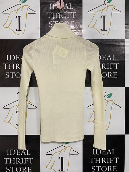 UNIQLO |XS| BUST 13| A65| OFF-WHITE RIBBED TURTLENECK LONG-SLEEVE  SWEATER