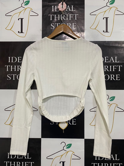 ST MALO  |M| BUST 15| A65| OFF-WHITE RIBBED CROP LONG-SLEEVE TEE