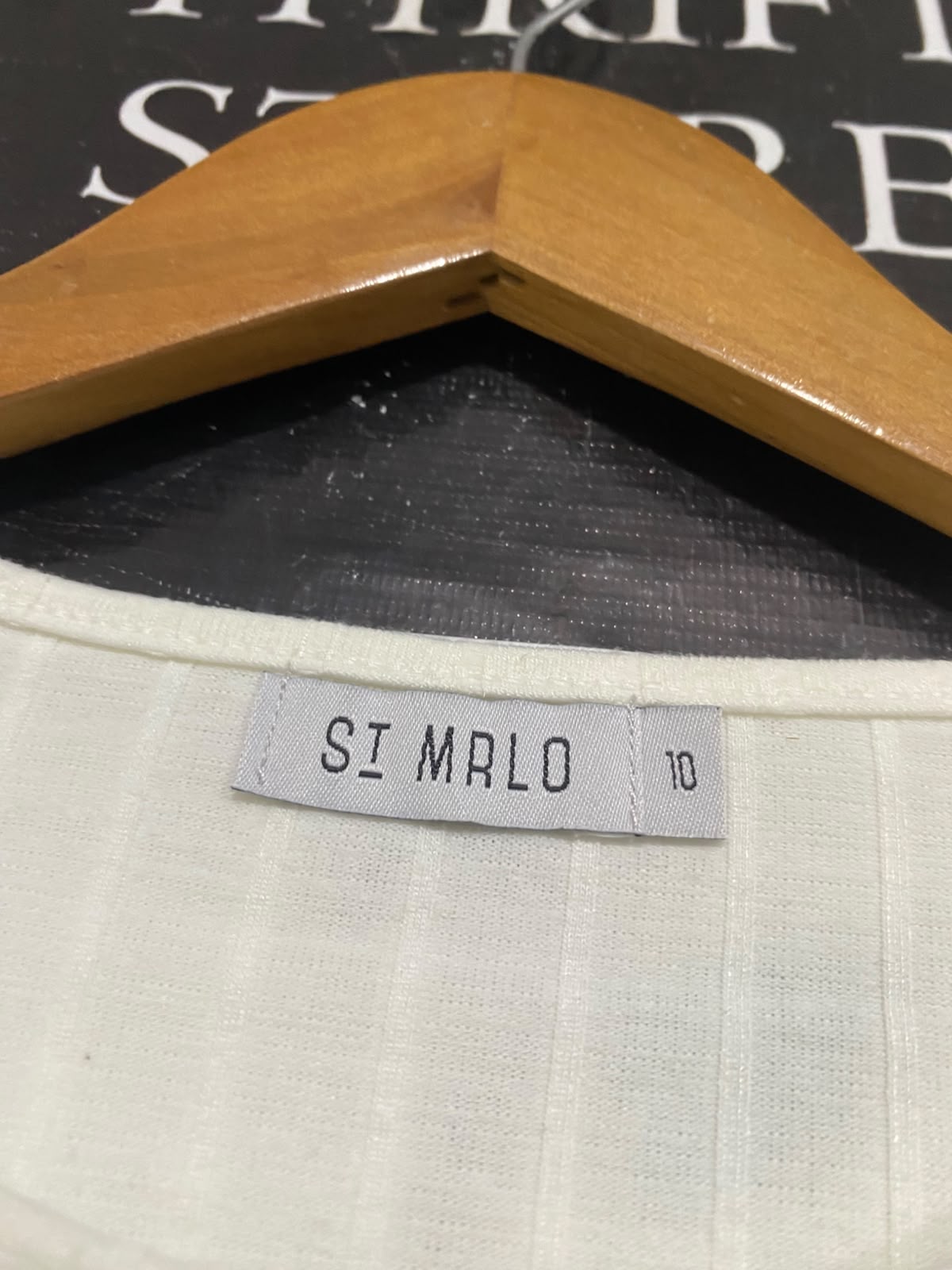 ST MALO  |M| BUST 15| A65| OFF-WHITE RIBBED CROP LONG-SLEEVE TEE