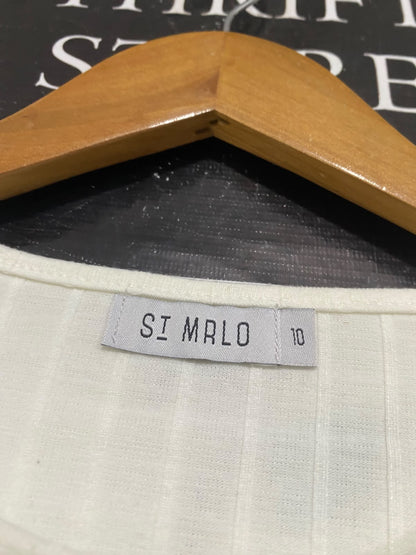 ST MALO  |M| BUST 15| A65| OFF-WHITE RIBBED CROP LONG-SLEEVE TEE