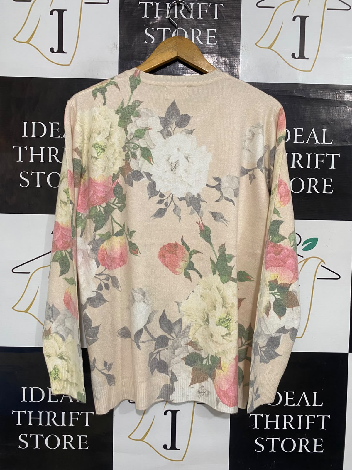 CALI & CO |M| BUST 21| A65| BLUSH FLORAL-PRINT LONG-SLEEVE  SWEATER