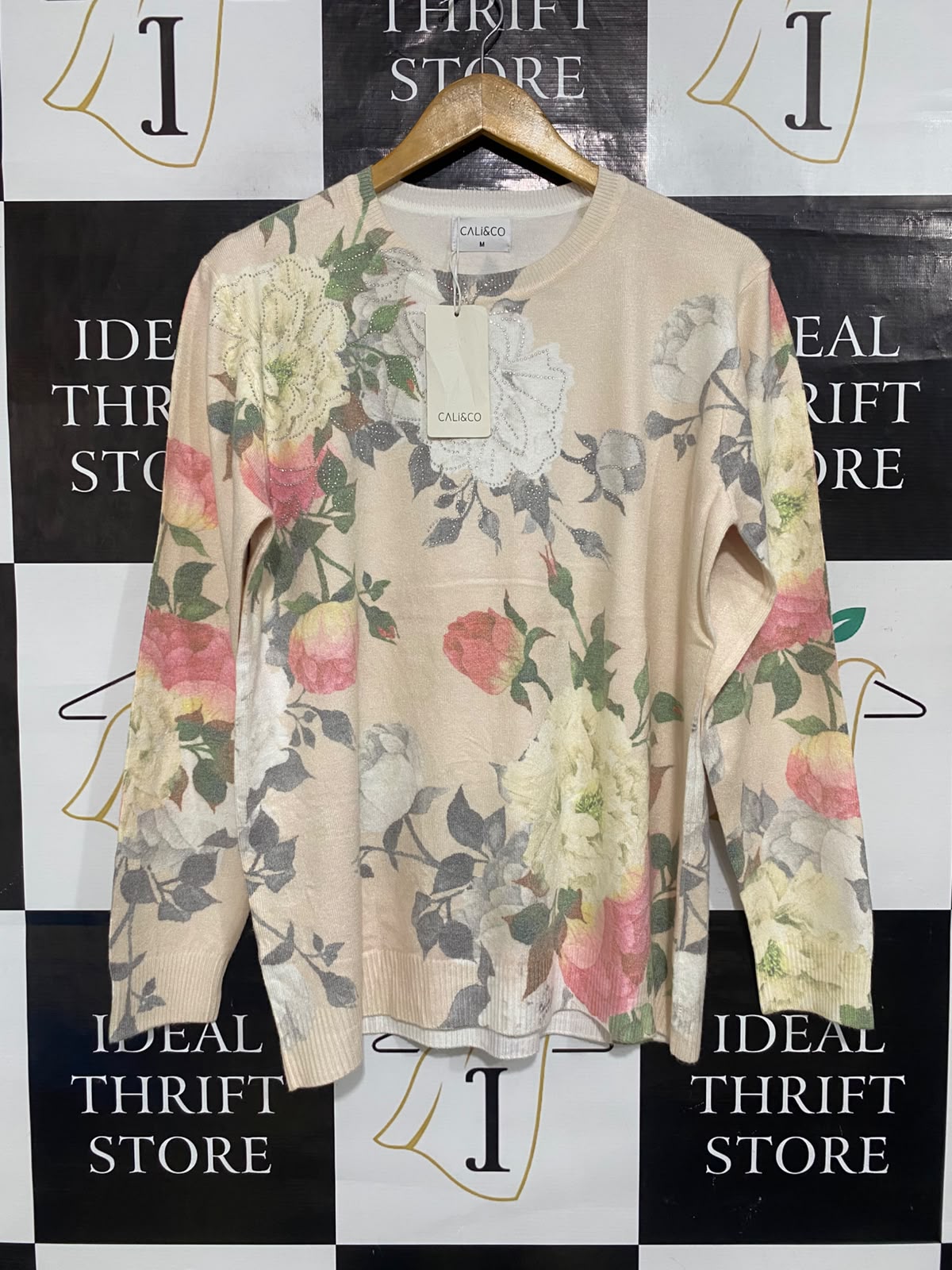 CALI & CO |M| BUST 21| A65| BLUSH FLORAL-PRINT LONG-SLEEVE  SWEATER