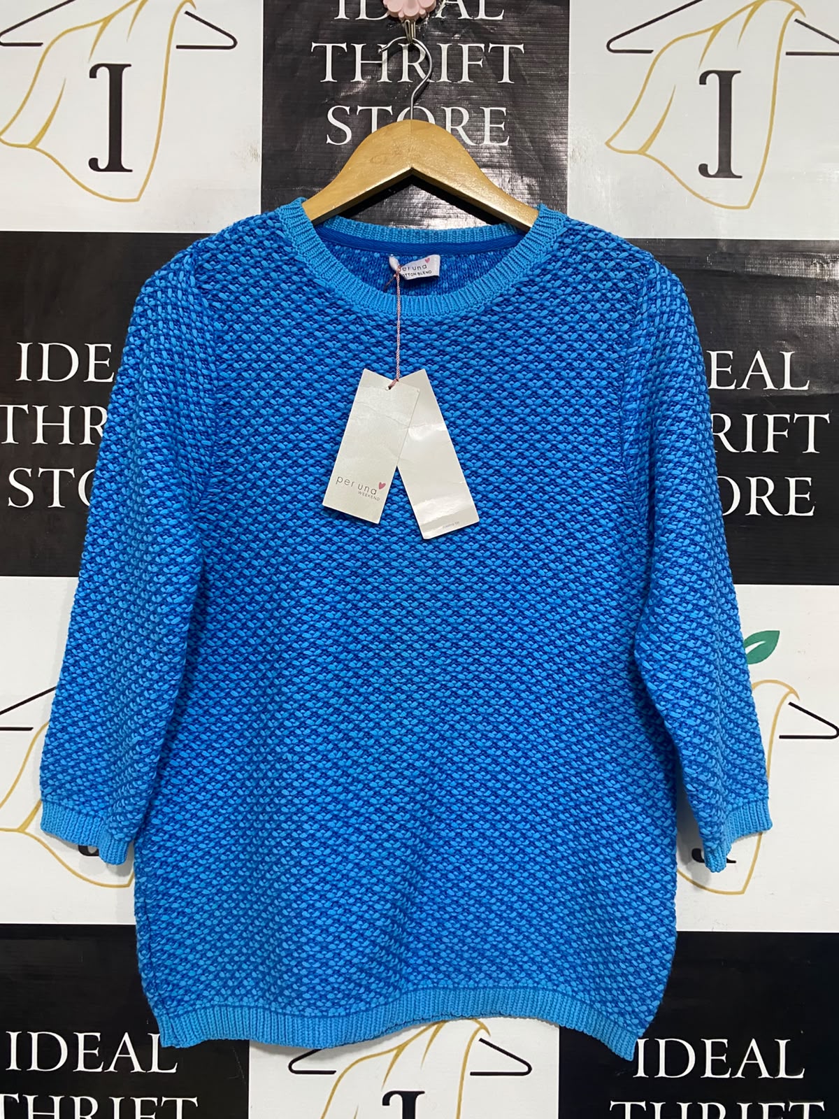 PERUNA |M| BUST 18| A65| BLUE TEXTURED LONG-SLEEVE  SWEATER