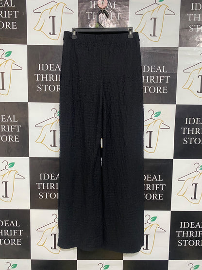 GEORGE |L| WAIST 30| A65| BLACK CRINKLED TIE-WAIST WIDE-LEG  PANTS