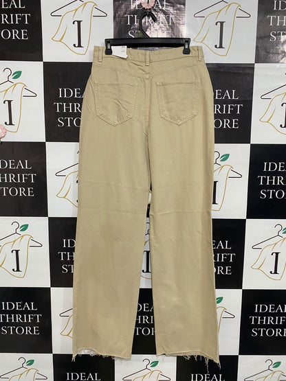STRADIVARIUS |L| WAIST 30| A65| BEIGE HIGH-WAISTED LONG STRAIGHT-FIT  DENIM PANTS
