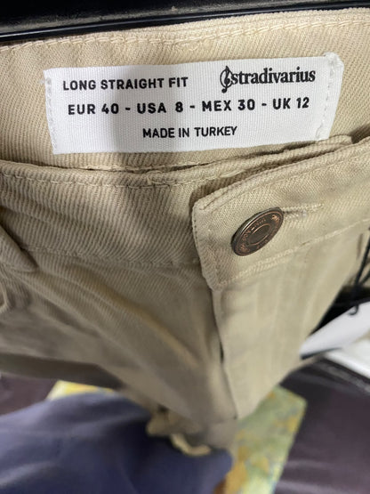 STRADIVARIUS |L| WAIST 30| A65| BEIGE HIGH-WAISTED LONG STRAIGHT-FIT  DENIM PANTS