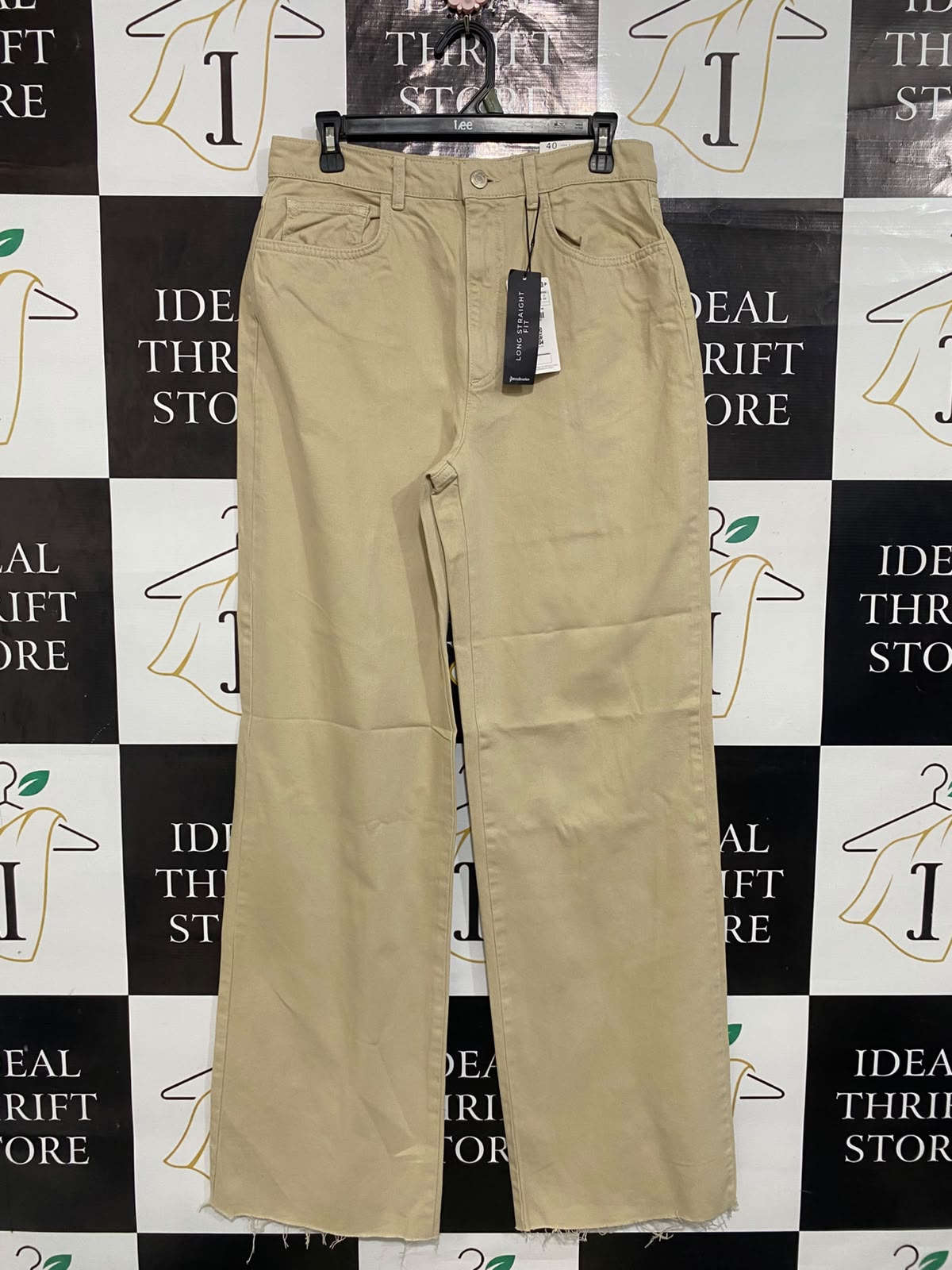 STRADIVARIUS |L| WAIST 30| A65| BEIGE HIGH-WAISTED LONG STRAIGHT-FIT  DENIM PANTS