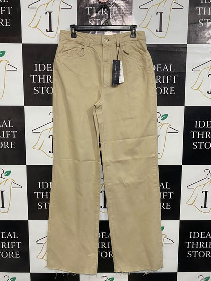 STRADIVARIUS |L| WAIST 30| A65| BEIGE HIGH-WAISTED LONG STRAIGHT-FIT  DENIM PANTS