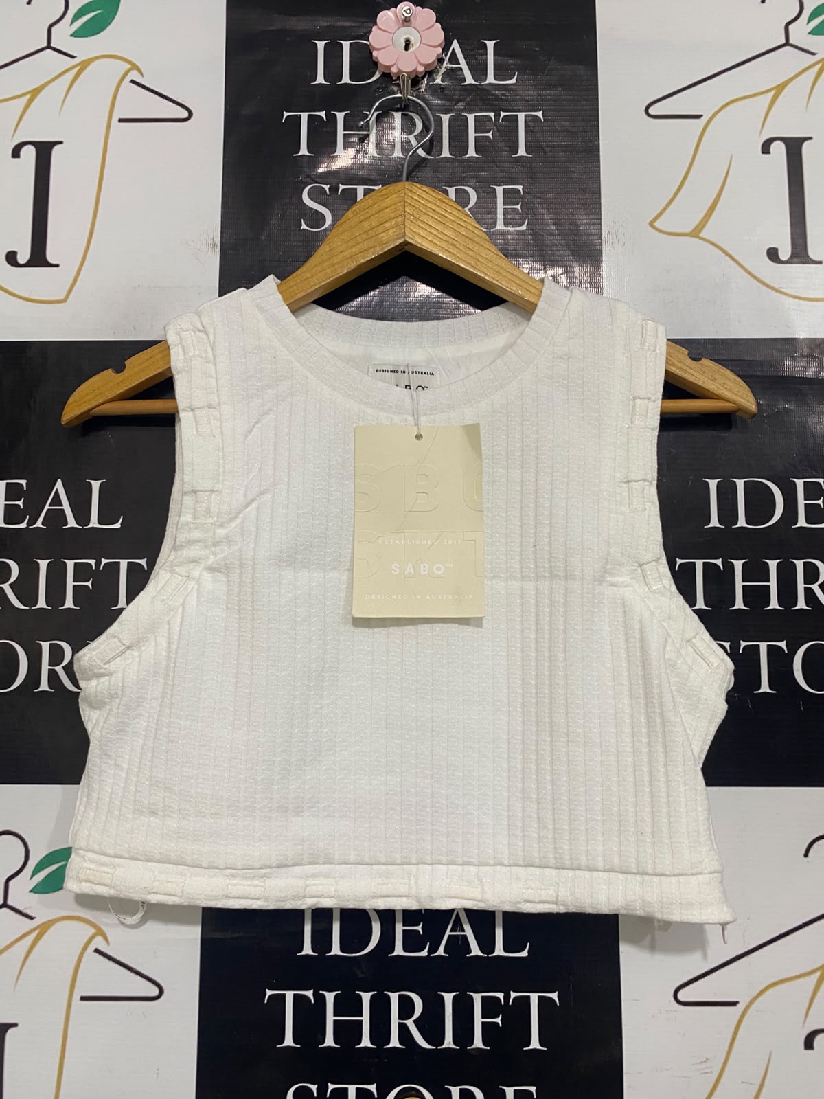 SABO |M| BUST 17| A65| WHITE RIBBED CROP TOP TANK