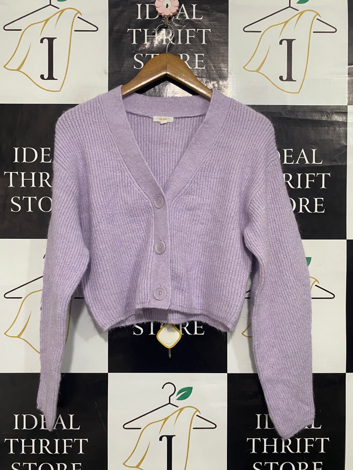 LILY LOVES |M| BUST 18| A65| LAVENDER CROPPED RIBBED CARDIGAN KNIT