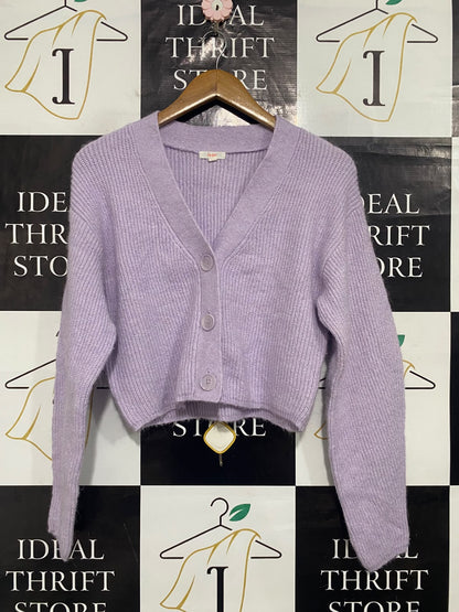 LILY LOVES |M| BUST 18| A65| LAVENDER CROPPED RIBBED CARDIGAN KNIT