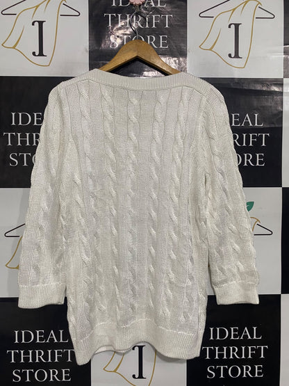 BROOKS BROTHERS |XL| BUST 18| A65| WHITE CABLE-KNIT CREWNECK  SWEATER