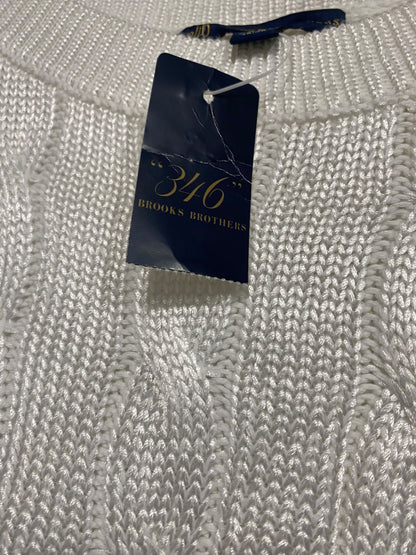 BROOKS BROTHERS |XL| BUST 18| A65| WHITE CABLE-KNIT CREWNECK  SWEATER