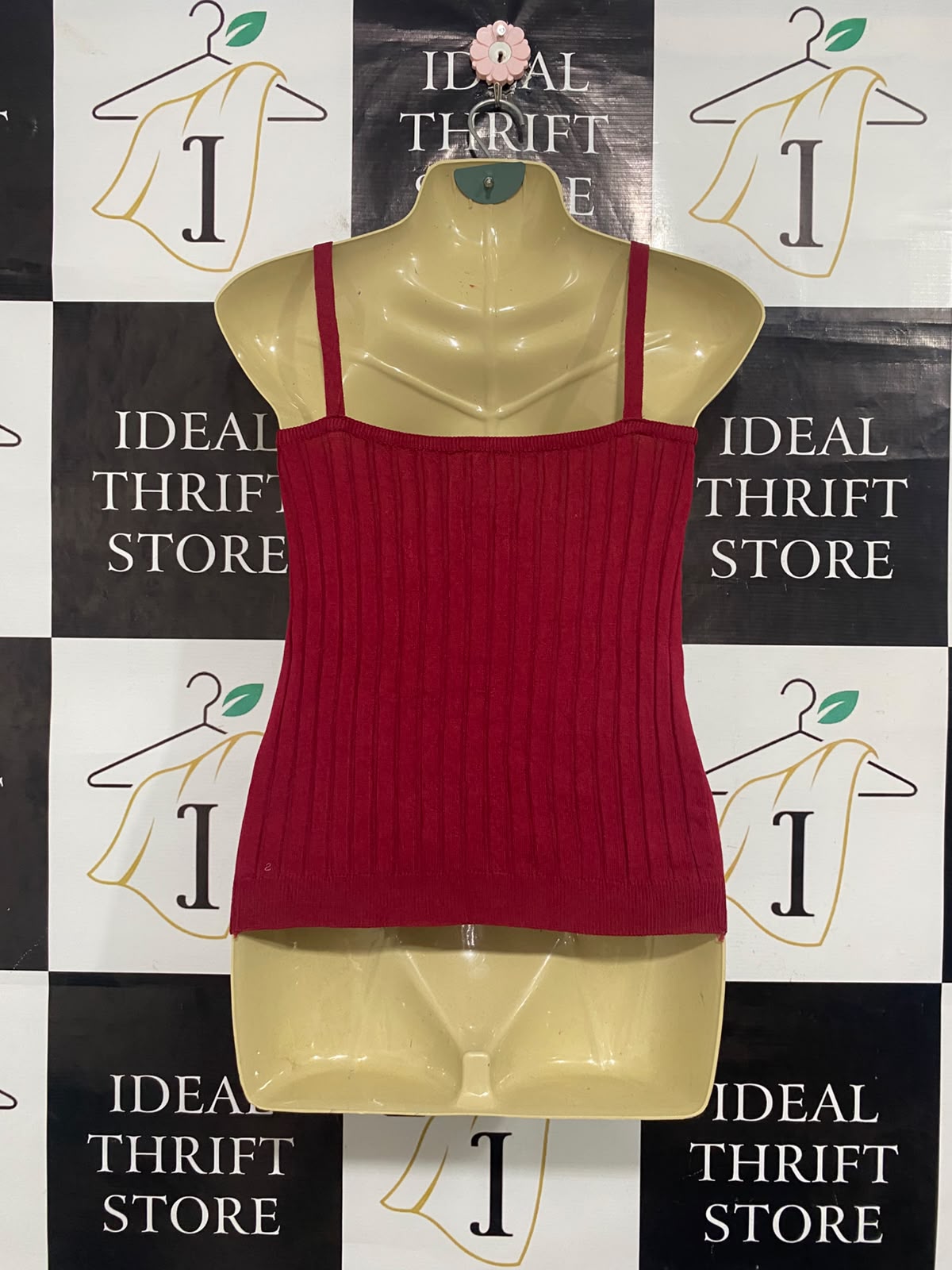 |S| BUST 15| A65| RED RIBBED CHAIN-STRAP  TANK TOP