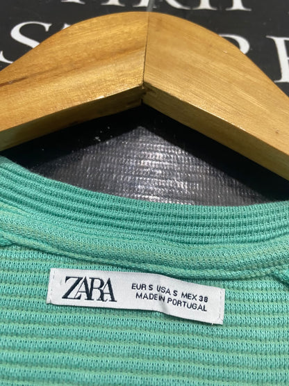 ZARA |S| BUST 20| A65| MINT GREEN TEXTURED LONG-SLEEVE  TOP