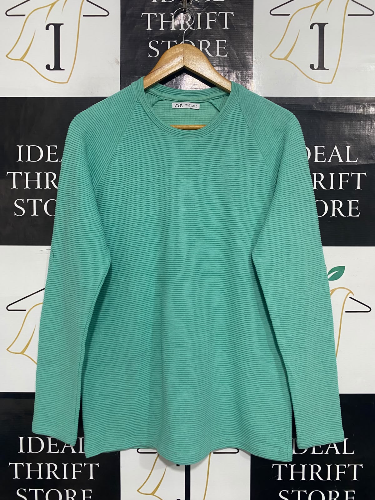 ZARA |S| BUST 20| A65| MINT GREEN TEXTURED LONG-SLEEVE  TOP