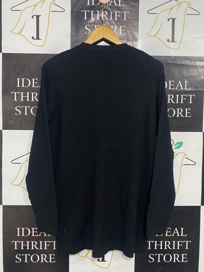 M&S |L| BUST 19| A65| BLACK RIBBED BUTTON-UP CARDIGAN
