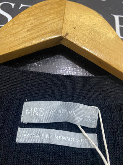 M&S |L| BUST 19| A65| BLACK RIBBED BUTTON-UP CARDIGAN