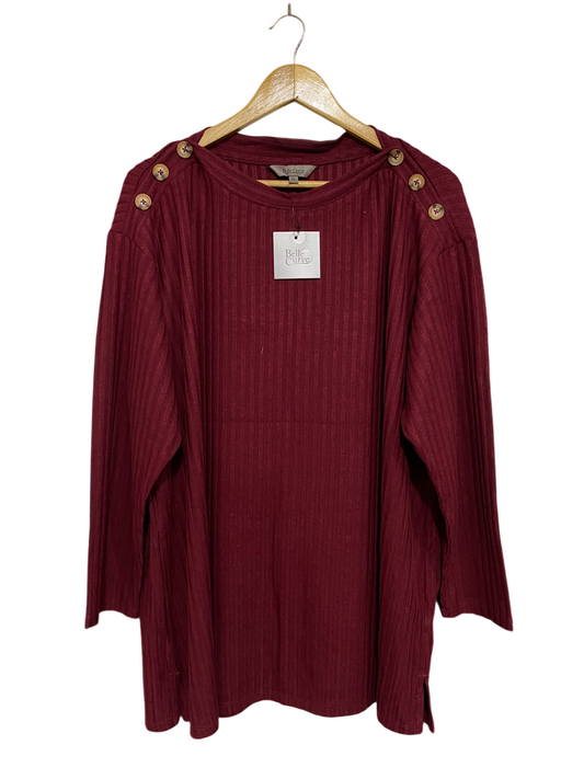 BELLE CURVE |XL| BUST 25| A66|  MAROON RIBBED BUTTON-SHOULDER TUNIC TOP