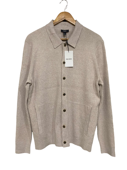 REISS |L| BUST 20| A66| OATMEAL COLLARED RIBBED  BUTTON-UP CARDIGAN