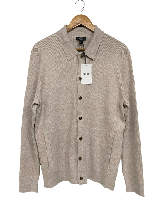 REISS |L| BUST 20| A66| OATMEAL COLLARED RIBBED  BUTTON-UP CARDIGAN