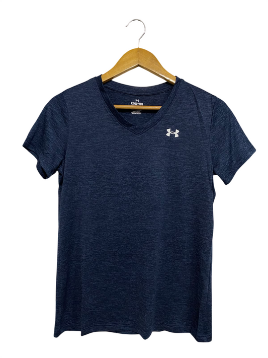 UNDER ARMOUR |XS| BUST 17| A66| NAVY BLUE HEATHERED V-NECK  T-SHIRT