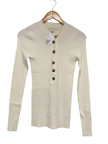 H&M |M| BUST 13| A66| OFF-WHITE RIBBED  LONG-SLEEVE HENLEY TOP
