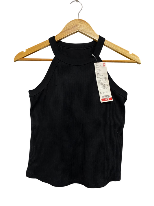 UNIQLO |L| BUST 14| A66| BLACK HALTER-NECK RIBBED TANK TOP