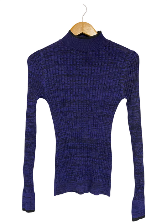 CUE |S| BUST 13| A66| PURPLE SPACE-DYE MOCK-NECK RIBBED  LONG-SLEEVE TOP