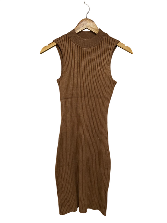 COTTON ON |XS| BUST 12| A66| BROWN MOCK-NECK RIBBED MIDI DRESS