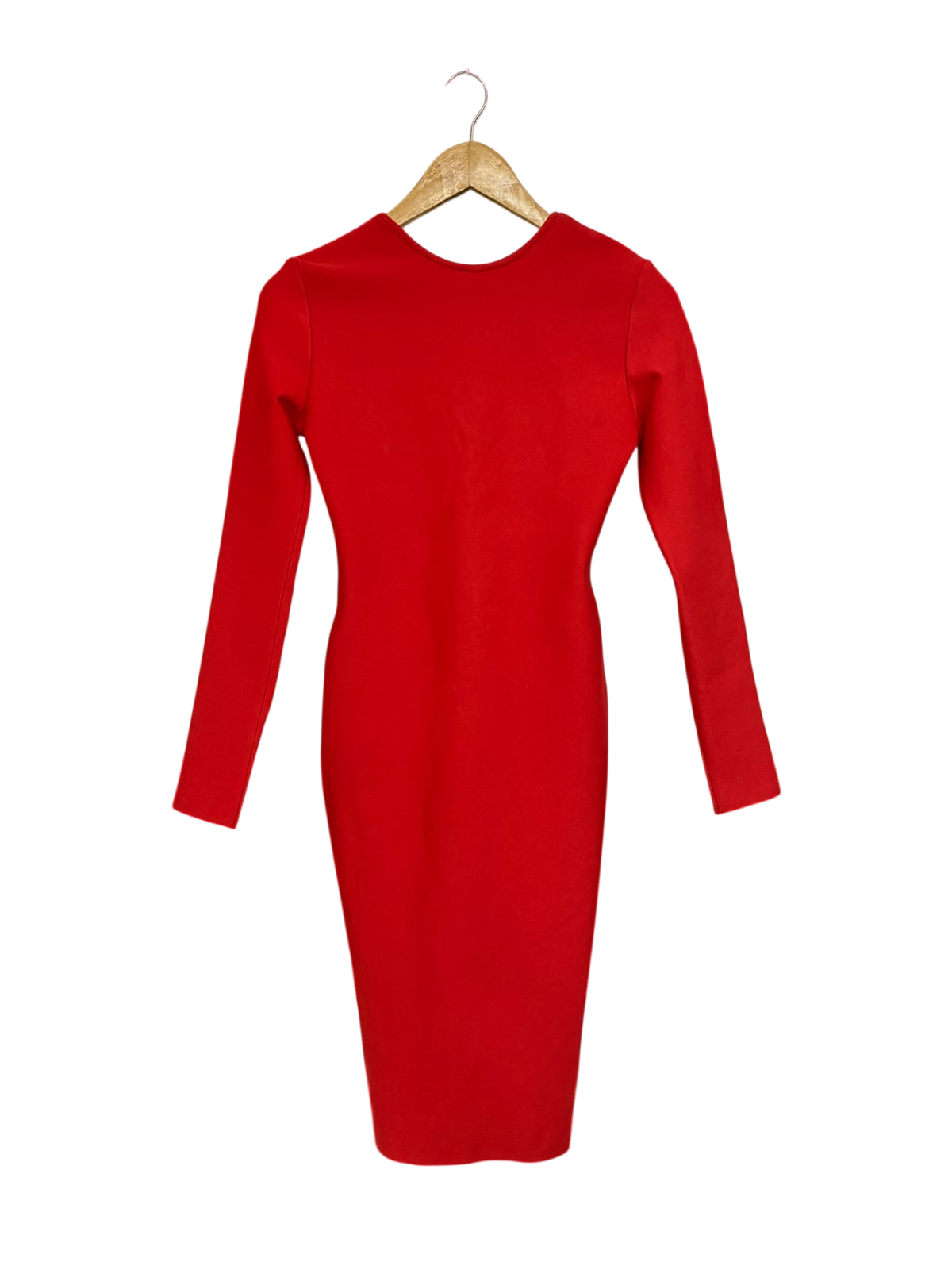 |S| BUST 14| A66| RED LONG-SLEEVE CONTOUR MIDI DRESS