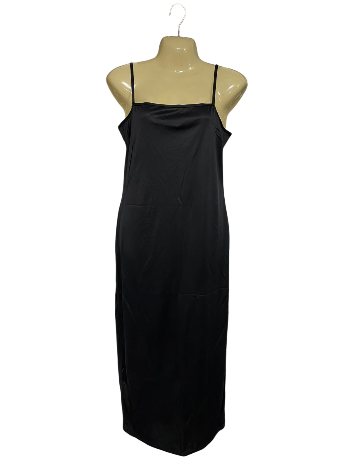 |S| BUST 16| A66| BLACK SATIN SLIP MIDI DRESS