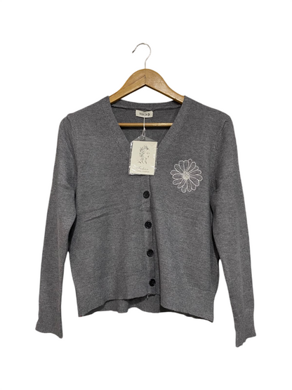FASHION |M| BUST 18| A66|  GREY DAISY EMBROIDERED  LONG-SLEEVE BUTTON-UP CARDIGAN