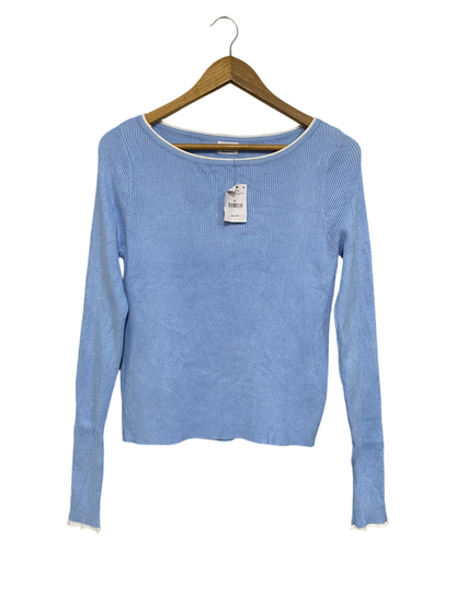 COTTON ON |L| BUST 16| A66| BLUE CONTRAST-TRIM RIBBED LONG-SLEEVE TOP